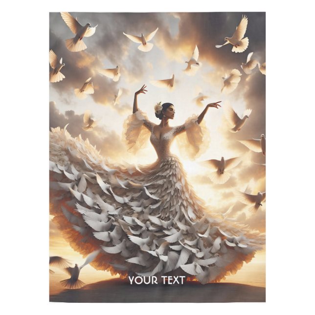 Fantasy Cute Doves Dance Girl Tablecloth (Front)