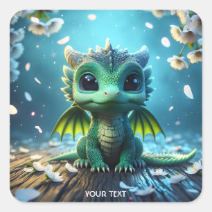 Fantasy Cute Dragon Baby Sakura Square Sticker