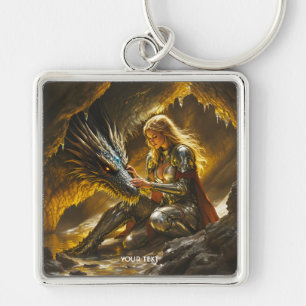 Fantasy Cute Dragon Female Warrior Key Ring