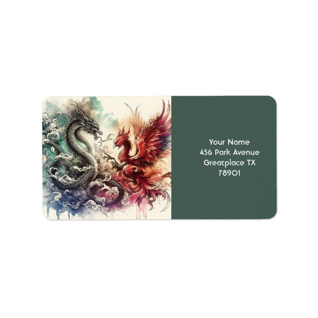 Fantasy Cute Dragon Phoenix Ink Label (Front)