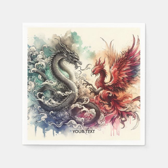 Fantasy Cute Dragon Phoenix Ink Napkin (Front)