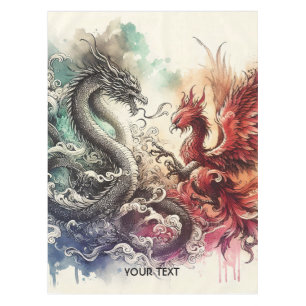 Fantasy Cute Dragon Phoenix Ink Tablecloth