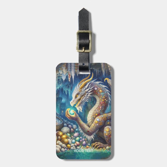 Fantasy Cute Dragon Stone Cavern Luggage Tag (Front Vertical)