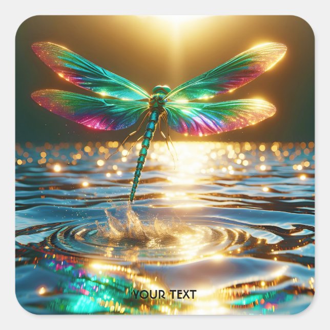 Fantasy Cute Dragonfly Water Reflection Square Sticker (Front)