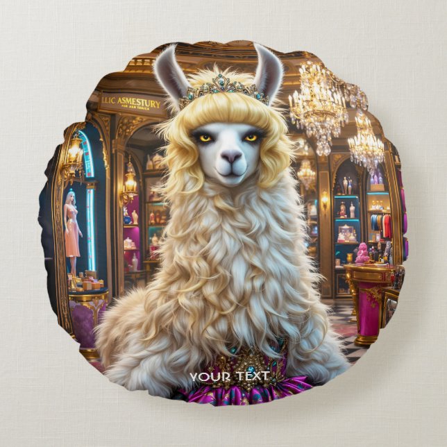 Fantasy Cute Drama Llama Queen Round Cushion (Front)
