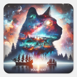 Fantasy Cute Dreams Space Cat Square Sticker