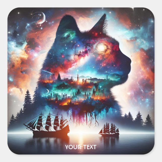 Fantasy Cute Dreams Space Cat Square Sticker (Front)