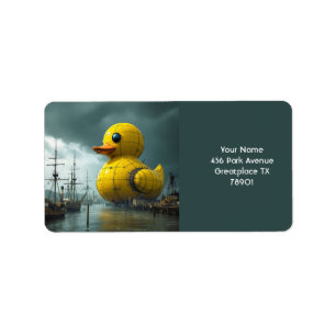 Fantasy Cute Duck War Ship Label