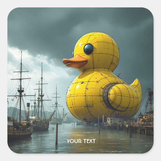Fantasy Cute Duck War Ship Square Sticker (Front)