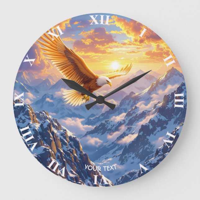 Fantasy Cute Eagle Mountains Sunrise Large Clock (Front)
