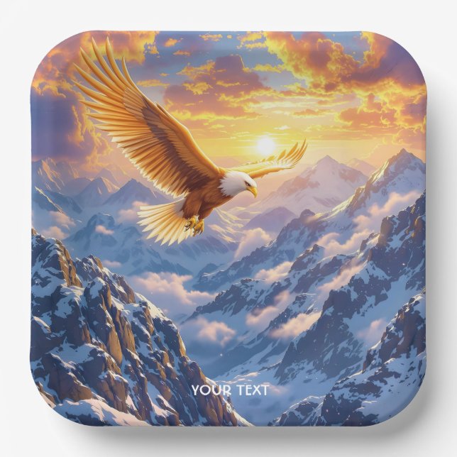 Fantasy Cute Eagle Mountains Sunrise Paper Plate (Front)