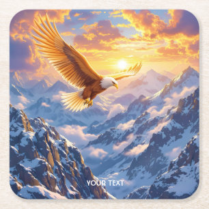 Fantasy Cute Eagle Mountains Sunrise Square Paper Coaster