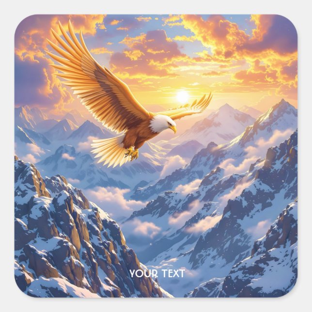 Fantasy Cute Eagle Mountains Sunrise Square Sticker (Front)