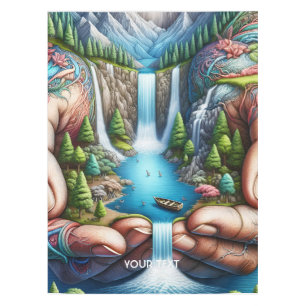 Fantasy Cute Earth Hands Waterfall Tablecloth