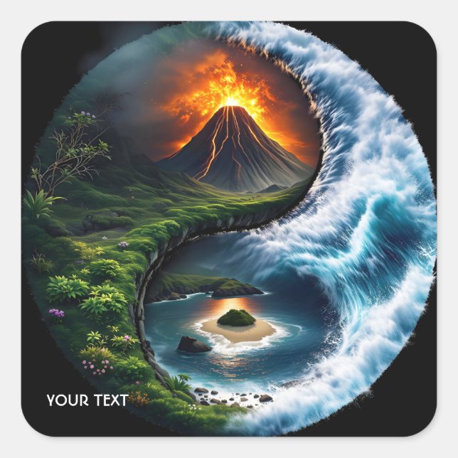 Fantasy Cute Earth Yin Yang Square Sticker (Front)