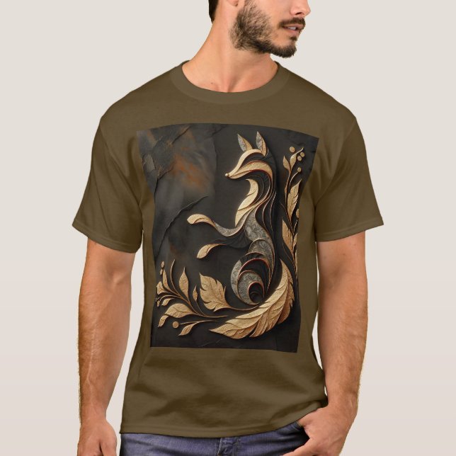 Fantasy Cute  Elegant Fox Drawing T-Shirt (Front)