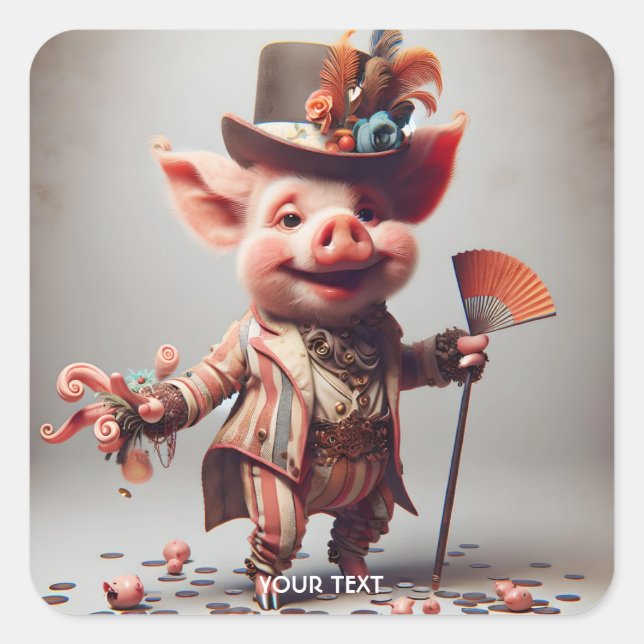 Fantasy Cute Elegant Nice Pig Square Sticker (Front)