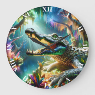 Fantasy Cute Enchanted Crocodile Jungle Large Clock