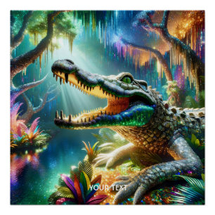 Fantasy Cute Enchanted Crocodile Jungle Poster