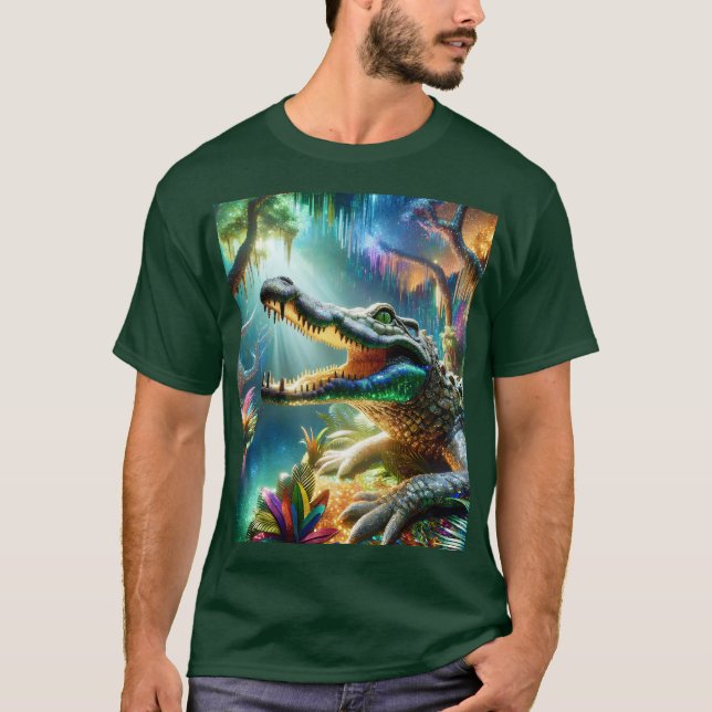Fantasy Cute Enchanted Crocodile Jungle T-Shirt (Front)
