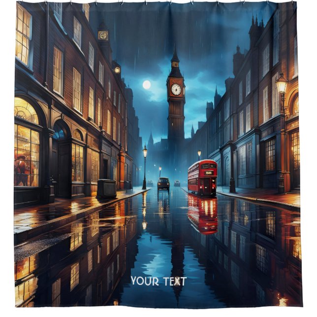 Fantasy Cute Evening London Rain Shower Curtain (Front)