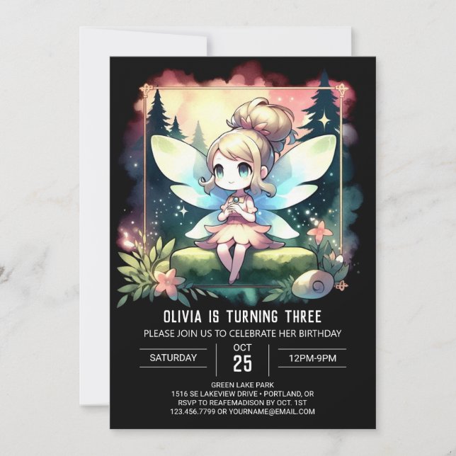 Fantasy Cute Fairy Birthday Invitation (Front)