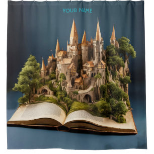 Fantasy Cute Fairytale Town Book Shower Curtain