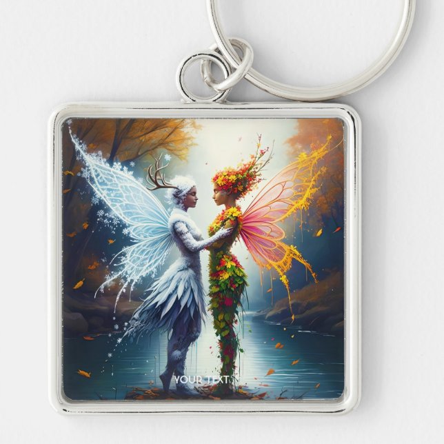 Fantasy Cute Fall Winter Spirits Key Ring (Front)