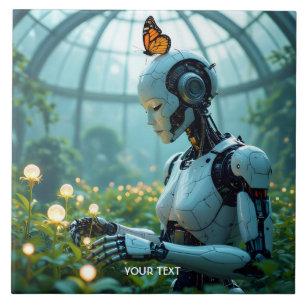 Fantasy Cute Female Robot Garden Tile