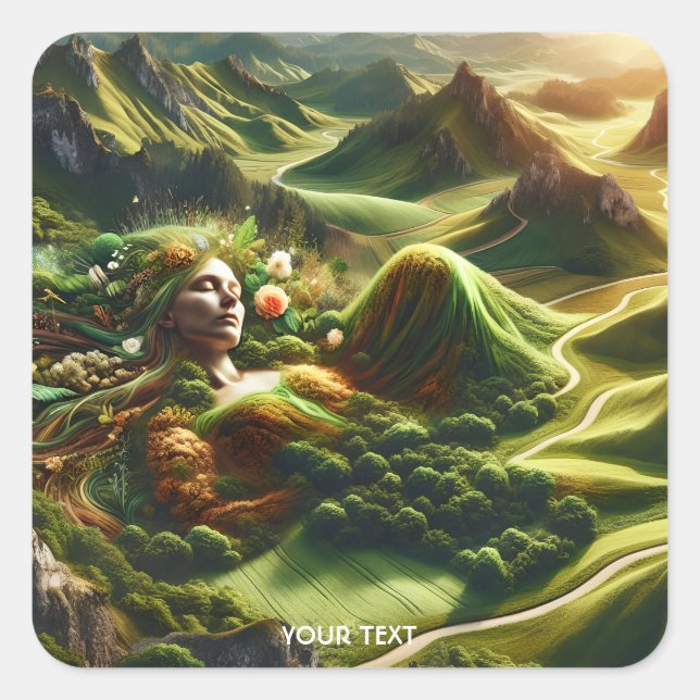 Fantasy Cute Fields Plants Woman Square Sticker (Front)