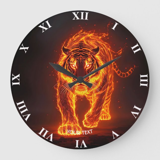 Fantasy Cute Fire Big Tiger  Large Clock (Front)