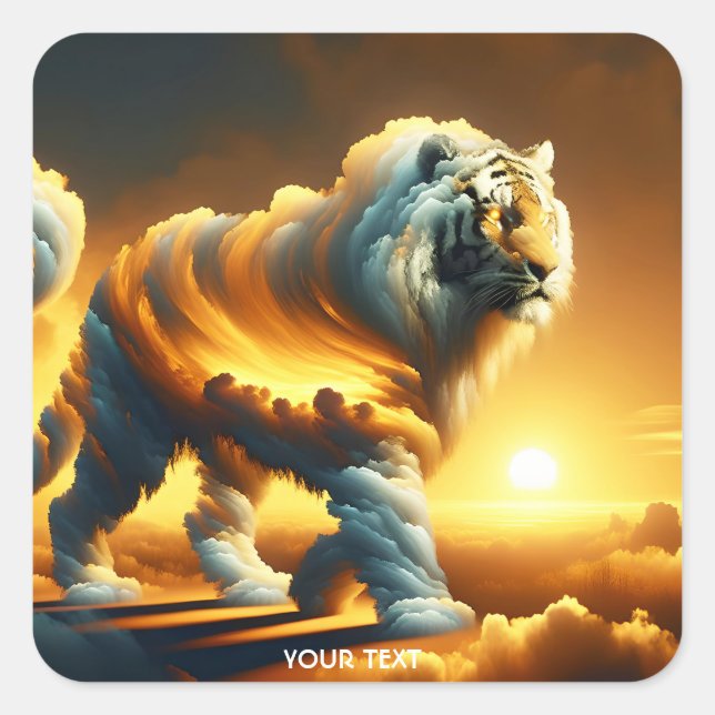 Fantasy Cute Fire Cloud Tiger Square Sticker (Front)