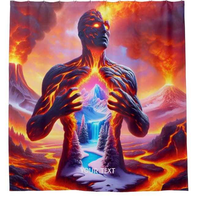 Fantasy Cute Fire Lava Man Shower Curtain (Front)