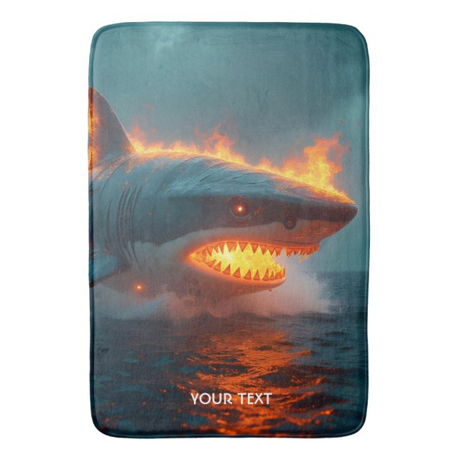 Fantasy Cute Fire Shark Sea Bath Mat (Front Vertical)