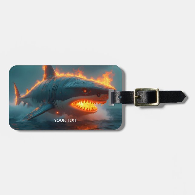 Fantasy Cute Fire Shark Sea Luggage Tag (Front Horizontal)