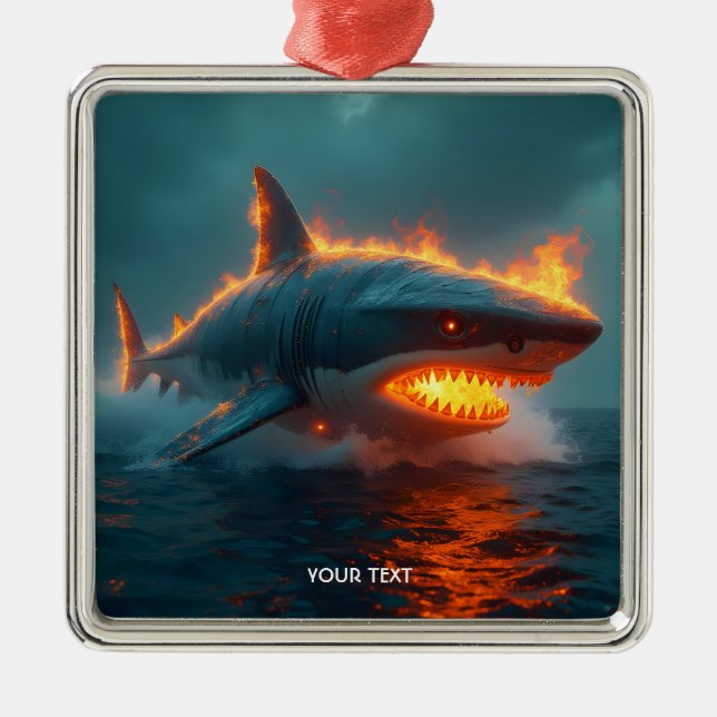 Fantasy Cute Fire Shark Sea Metal Tree Decoration (Front)