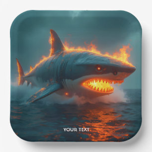 Fantasy Cute Fire Shark Sea Paper Plate