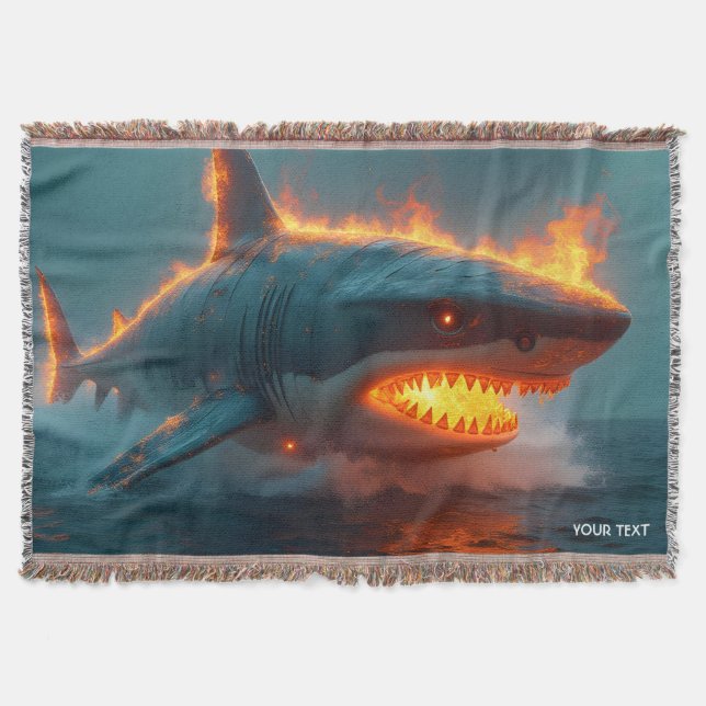 Fantasy Cute Fire Shark Sea Throw Blanket (Front)