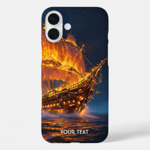 Fantasy Cute Fire Ship Sea iPhone 16 Plus Case
