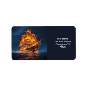 Fantasy Cute Fire Ship Sea Label