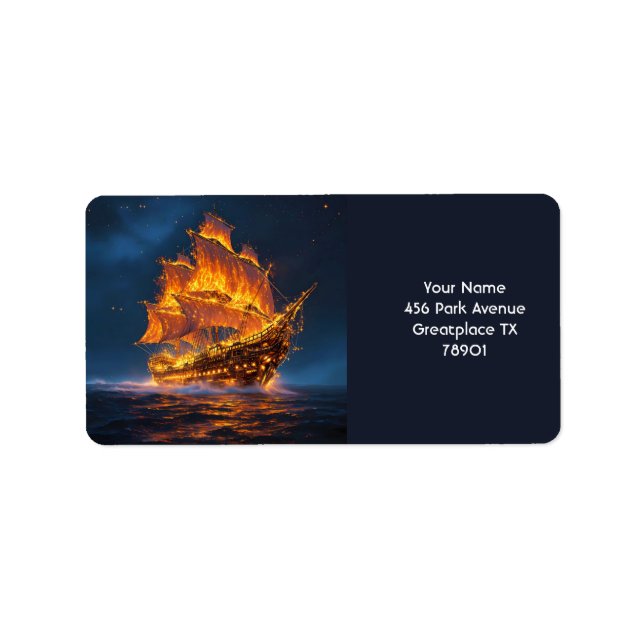 Fantasy Cute Fire Ship Sea Label (Front)