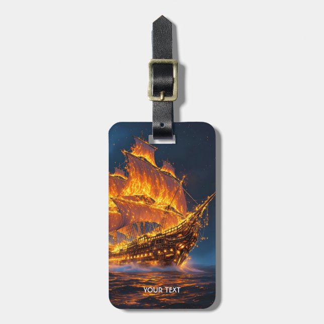 Fantasy Cute Fire Ship Sea Luggage Tag (Front Vertical)
