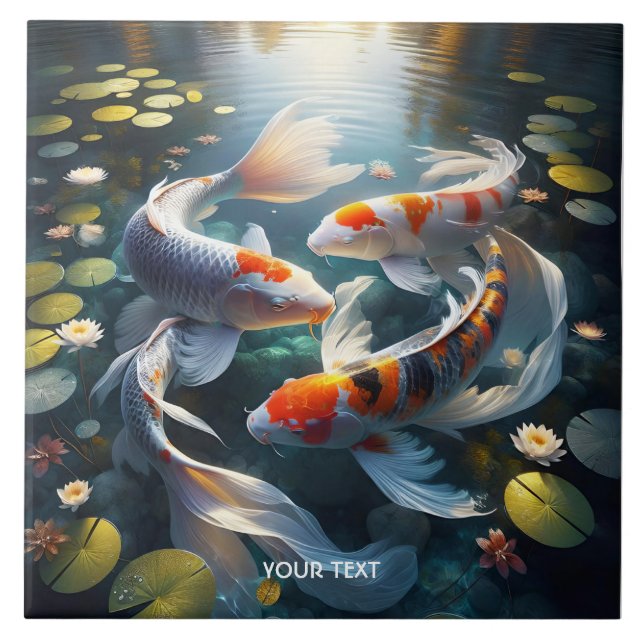 Fantasy Cute Fish Lake Flowers Tile (Front)