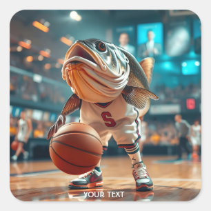 Fantasy Cute Fish Playing Basketball Square Sticker