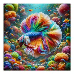 Fantasy Cute Fish Rainbow Plants Poster