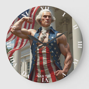 Fantasy Cute Flag Strong Man Large Clock