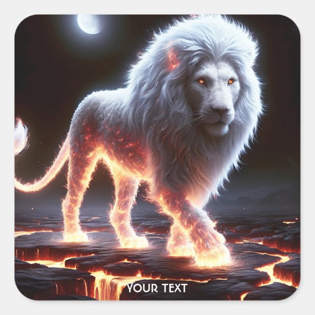 Fantasy Cute Flames Smoke Lion Square Sticker (Front)