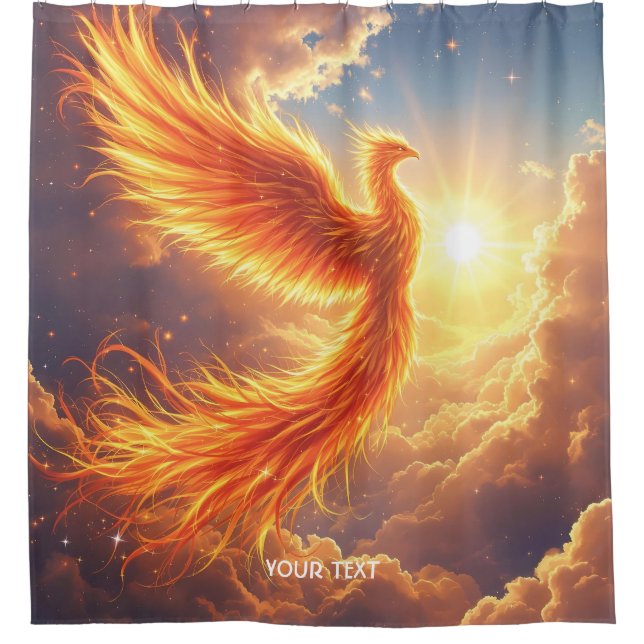 Fantasy Cute Flaming Phoenix Rises Shower Curtain (Front)