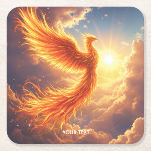 Fantasy Cute Flaming Phoenix Rises Square Paper Coaster