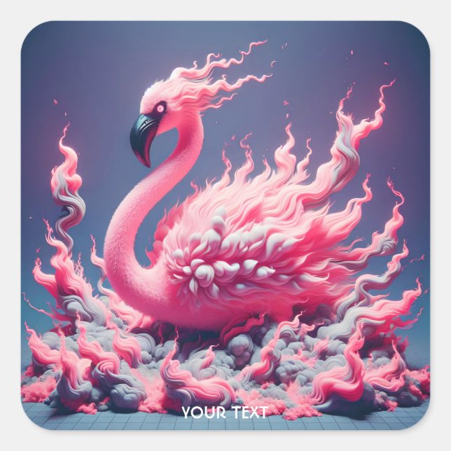 Fantasy Cute Flamingo Fire Smoke Square Sticker (Front)